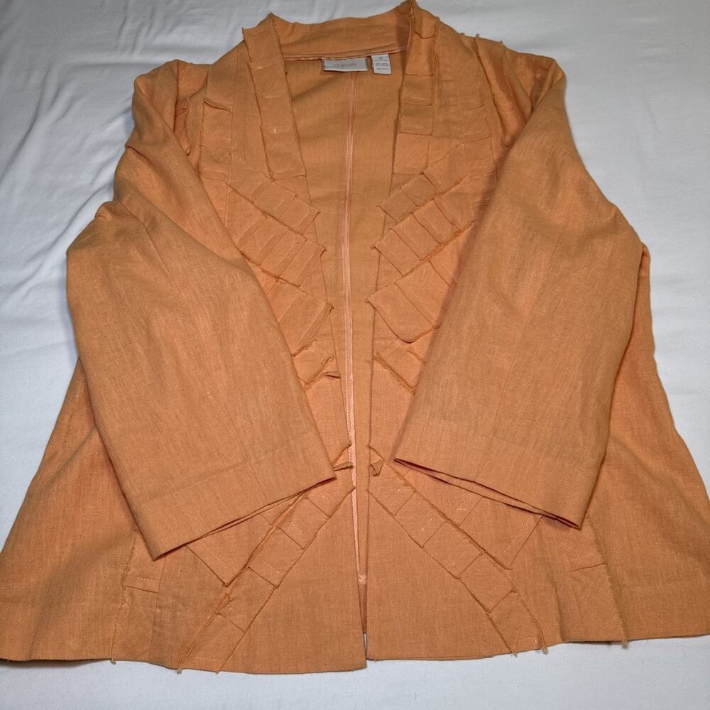Chicos 2 Blazer Open Front Jacket Linen Blend Womens Orange 3/4 Sleeve Artsy EUC - Picture 9 of 12